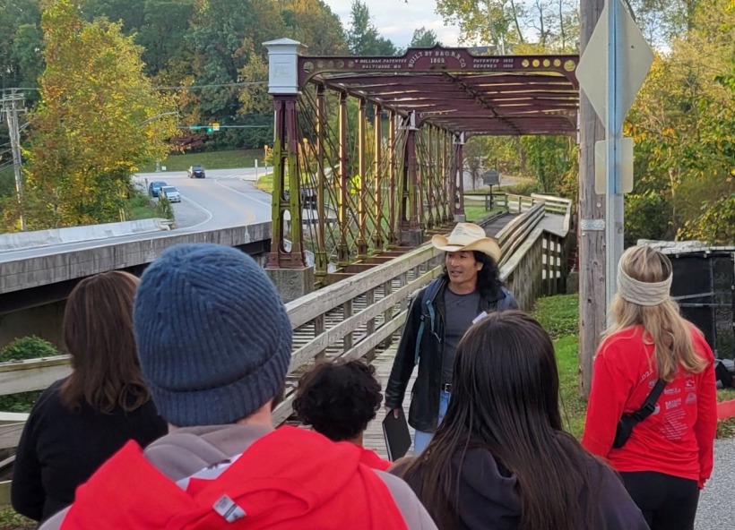 Me at the Bollman Truss Bridge leading the historic walking tour, October 16, 2022