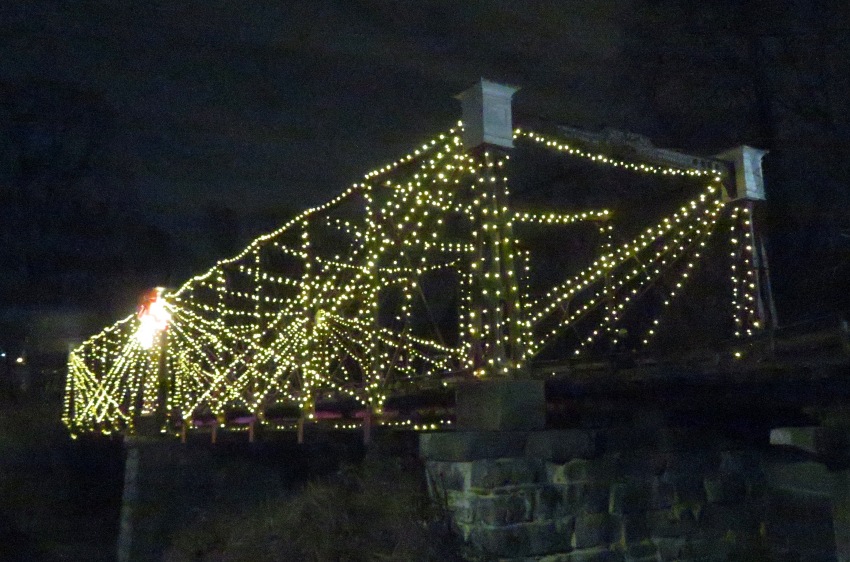 Lit up Bollman Truss Bridge, December 4, 2021