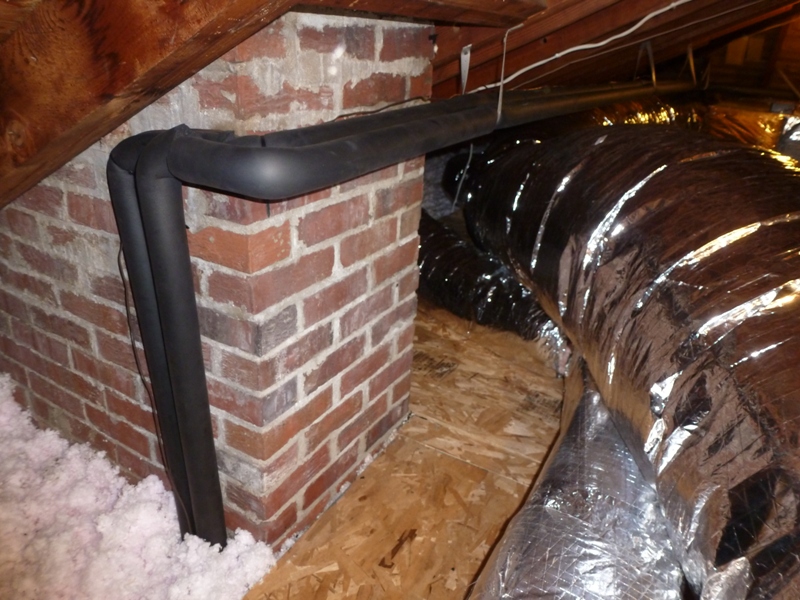 Insulated pipe in attic that connect from the collector to the water heater